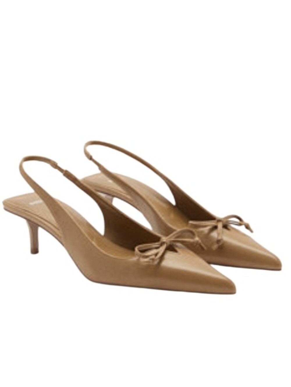 NEW! MANGO MNG Women’s Tan Slingback Kitten Heel Pumps with Bow 7.5.